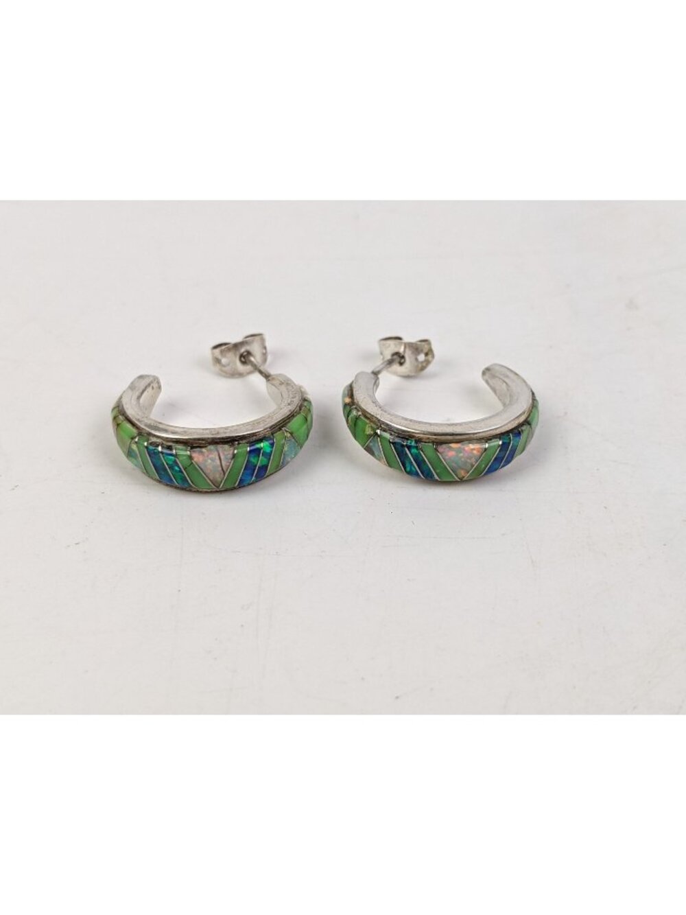 Native American Zuni Sterling Silver Half Hoop Earings Stamped EE 6.85g